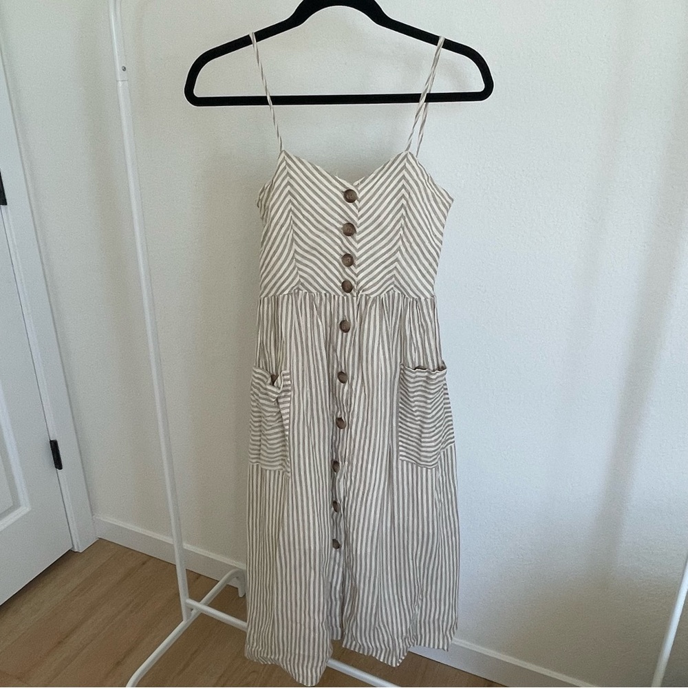 Mango 100% linen striped dress